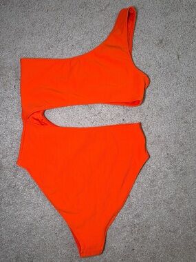 Double Zero One-Shoulder Cutout One-Piece Swimsuit - Bright Orange